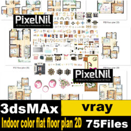 Indoor color flat floor plan 2D