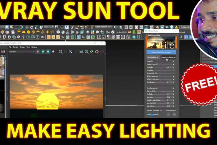 VRay Sun Tool script use make sunlight easy | hindi tutorial | kaboomtechx