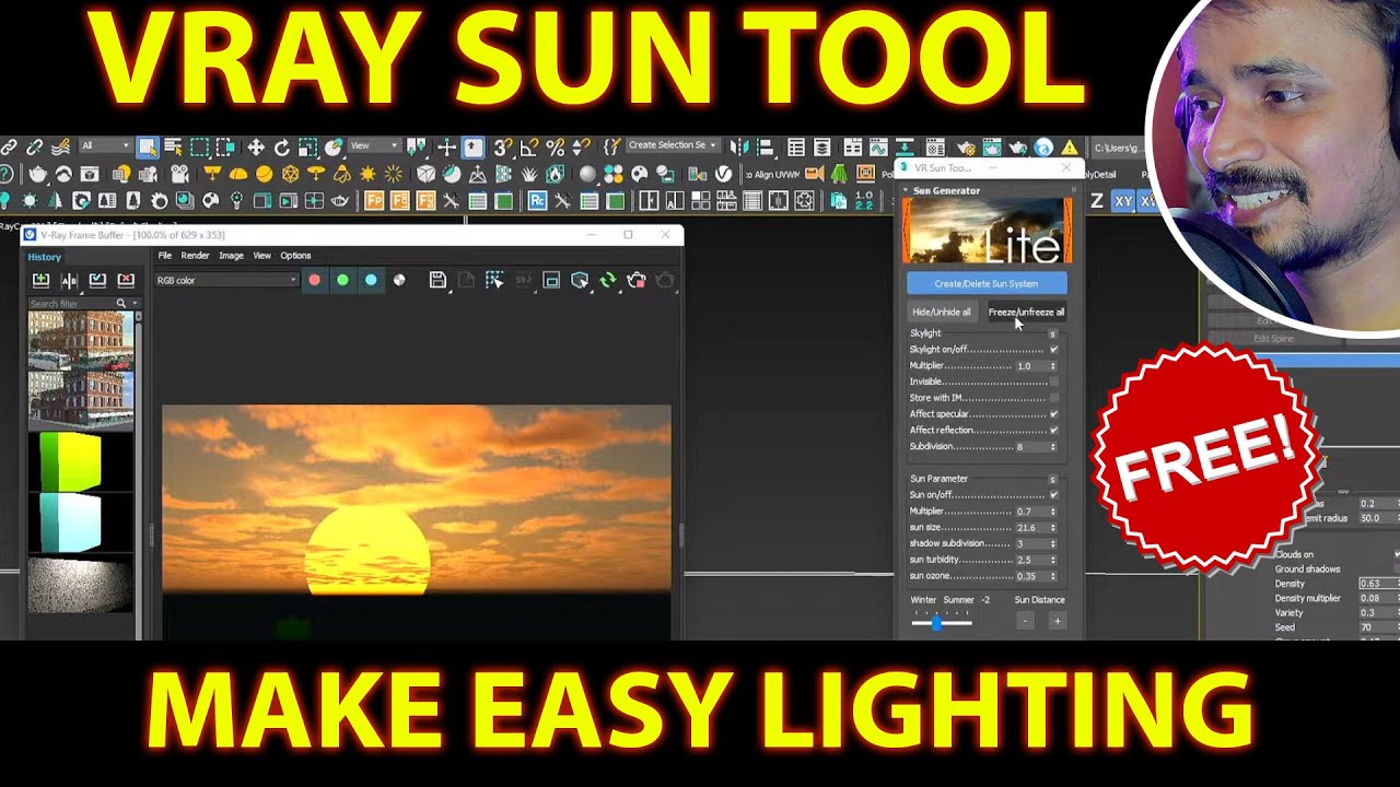 VRay Sun Tool script use make sunlight easy | hindi tutorial | kaboomtechx